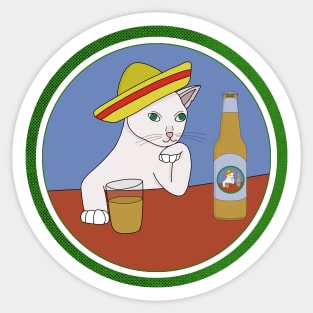 A cat Wearing a Sombrero and Drinking Sticker